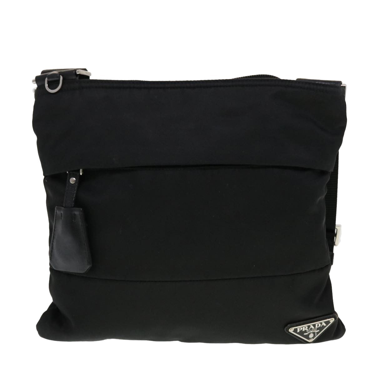 Prada Zip Messenger Bag Horizontal Quilt Tessuto, BLACK, NYLON, Shoulder bag