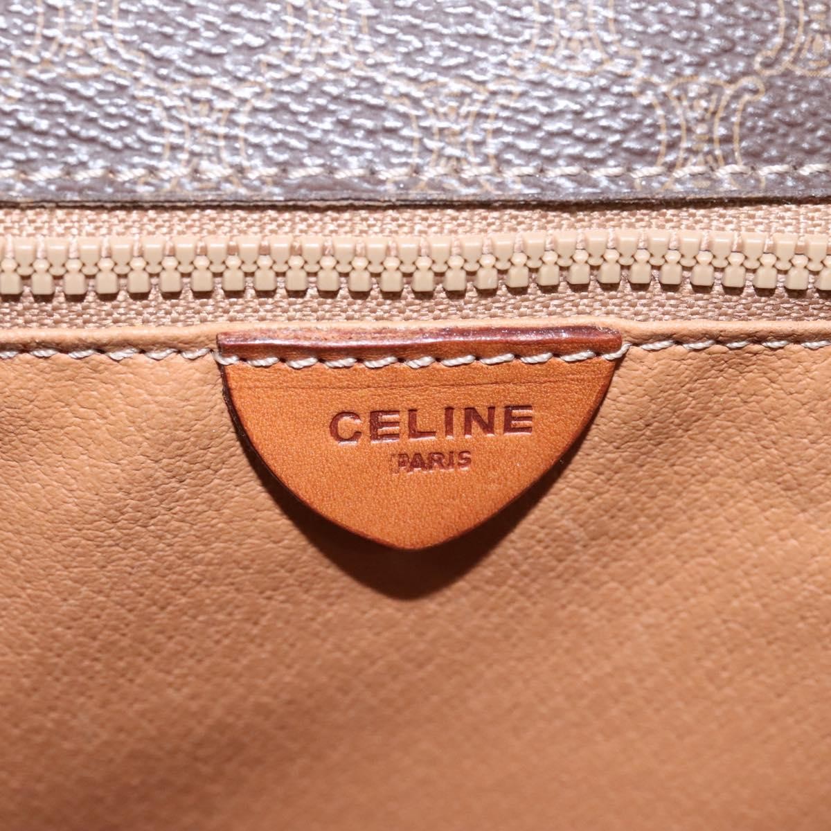 Celine Vintage Macadam Circle Logo Shoulder Bag Canvas and Leather, BROWN, CANVAS, Shoulder bag