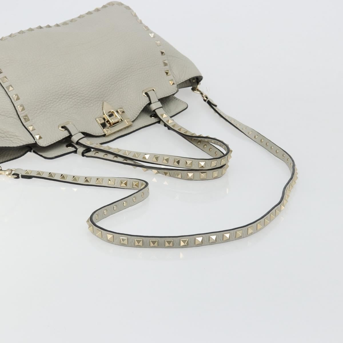 Valentino Garavani Rockstud Tote Textured Leather, Gray, Leather, Tote Bag