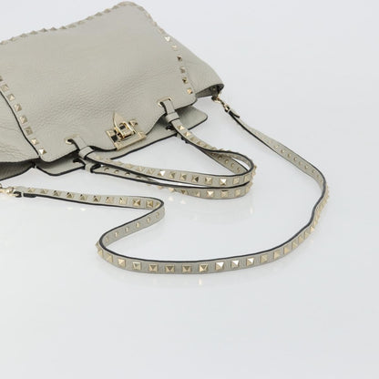 Valentino Garavani Rockstud Tote Textured Leather, Gray, Leather, Tote Bag