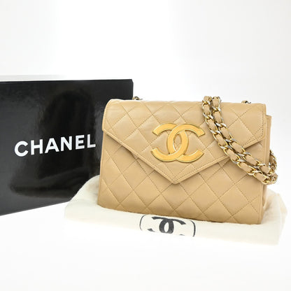 Chanel Vintage Envelope Flap Bag Quilted Lambskin, BEIGE, LEATHER, Clutche & pouche