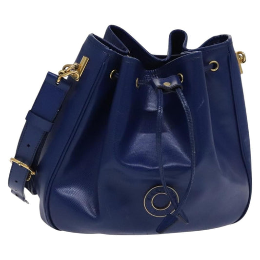 Celine Circle logo Leather, BLUE, LEATHER, Shoulder bag