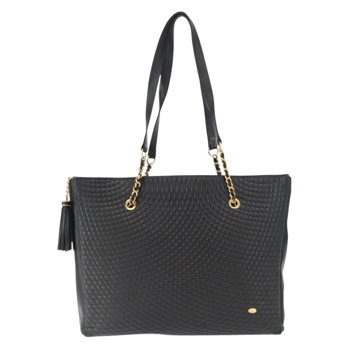 Bally Vintage Tote Bag Quilted Leather, Black, Leather, Tote Bag
