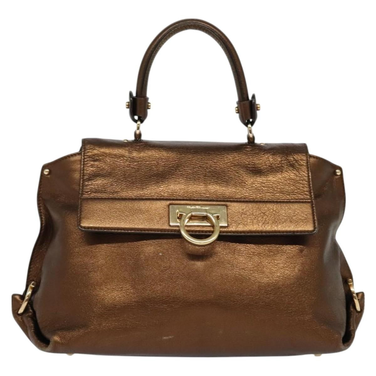 Salvatore Ferragamo Sofia Satchel Leather, BROWN, LEATHER, Handbag