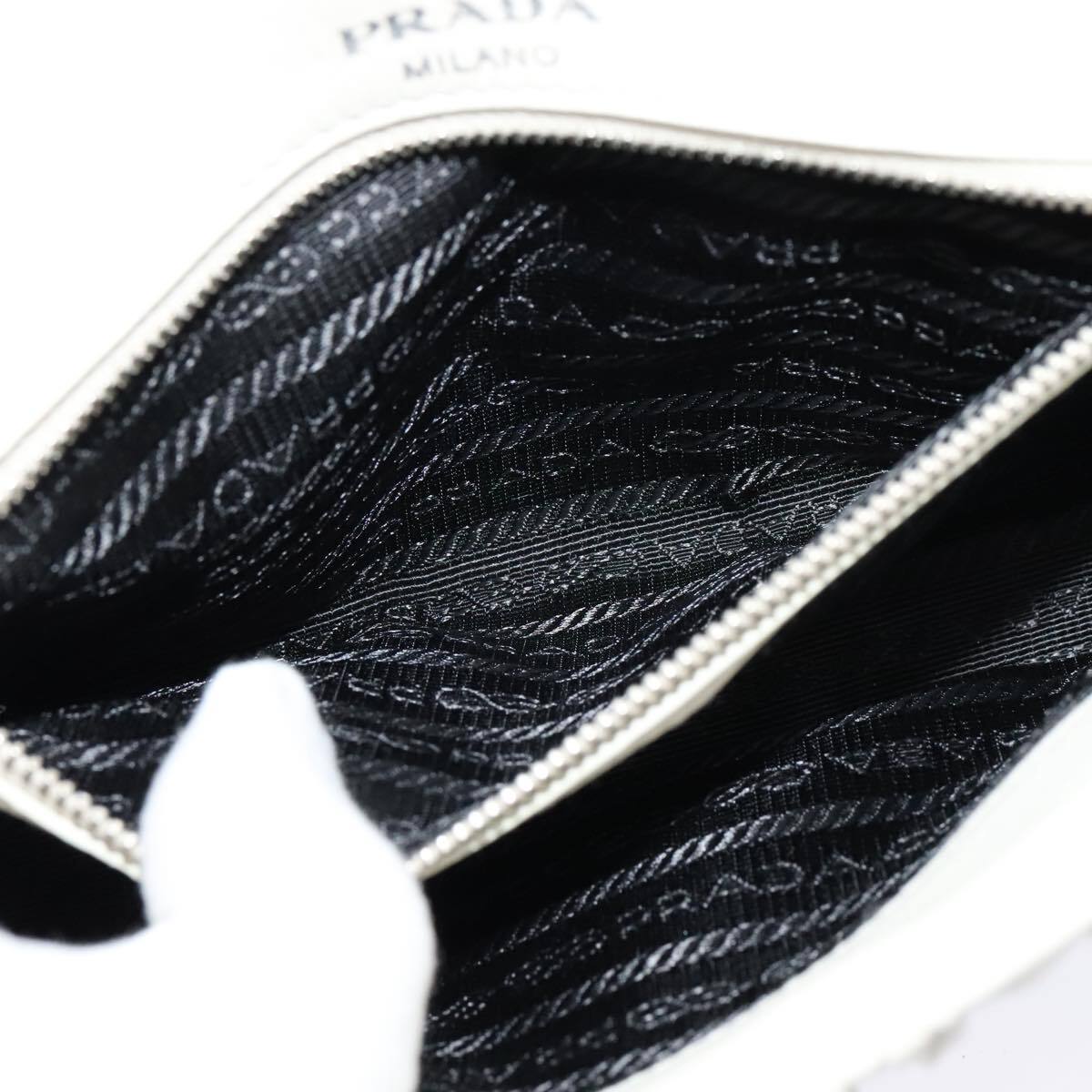 Prada Chain Flap Shoulder Bag Nappa Gaufre, WHITE, LEATHER, Shoulder bag