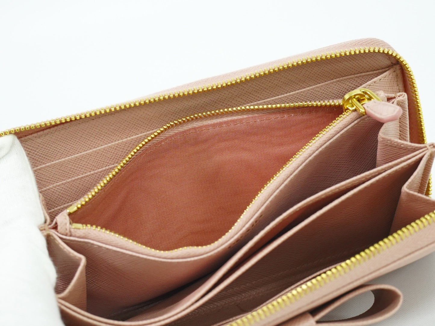 Prada Bow Zip Around Wallet Saffiano Leather, PINK, LEATHER, Wallets