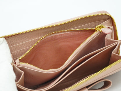 Prada Bow Zip Around Wallet Saffiano Leather, PINK, LEATHER, Wallets