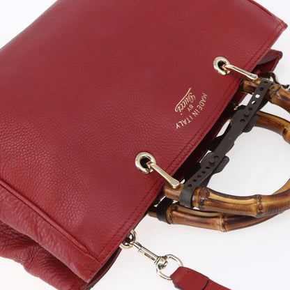 Gucci Bamboo Shopper Tote Leather, RED, LEATHER, Tote bag