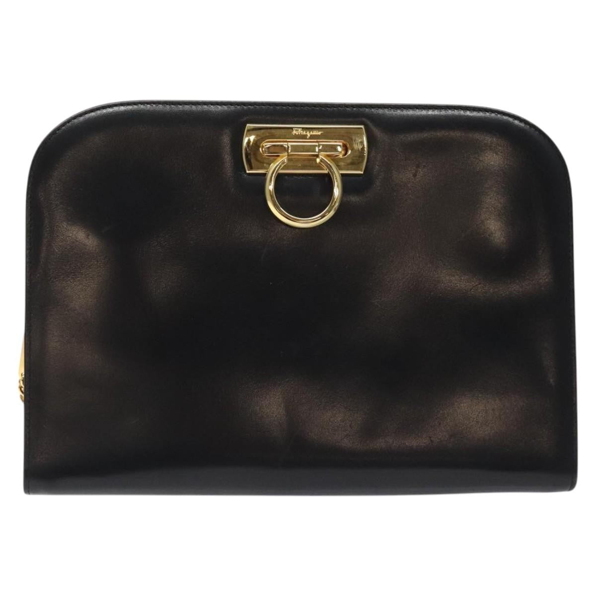 Salvatore Ferragamo Gancini Shoulder Bag Leather, BLACK, LEATHER, Shoulder bag