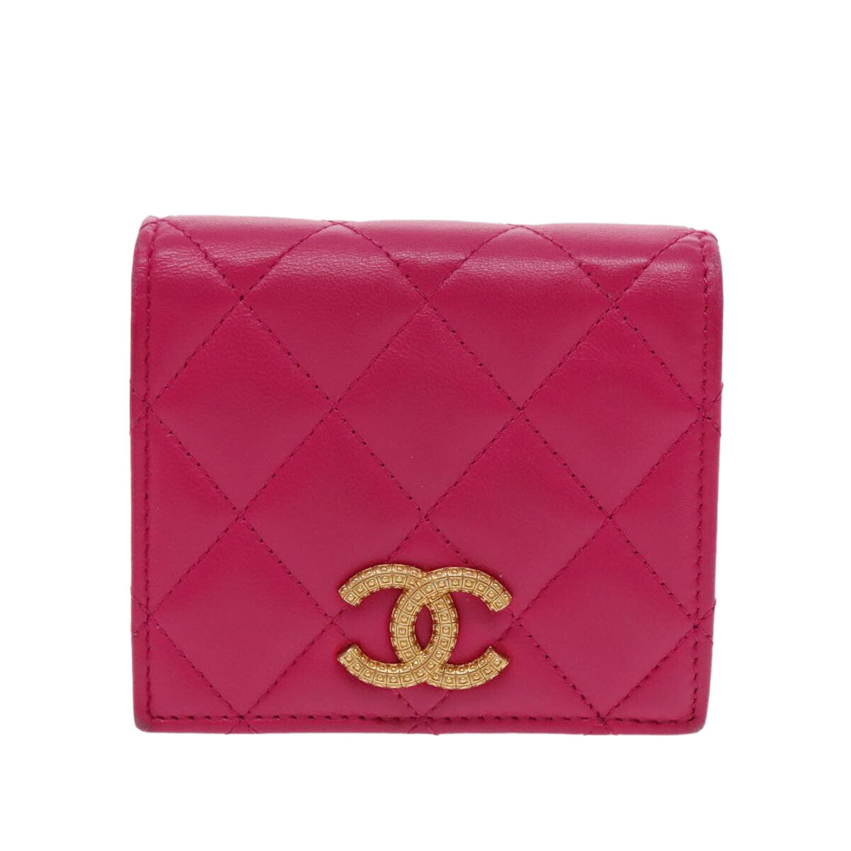 Chanel Textured CC Bifold Wallet Quilted Caviar, PINK, LEATHER, Wallets