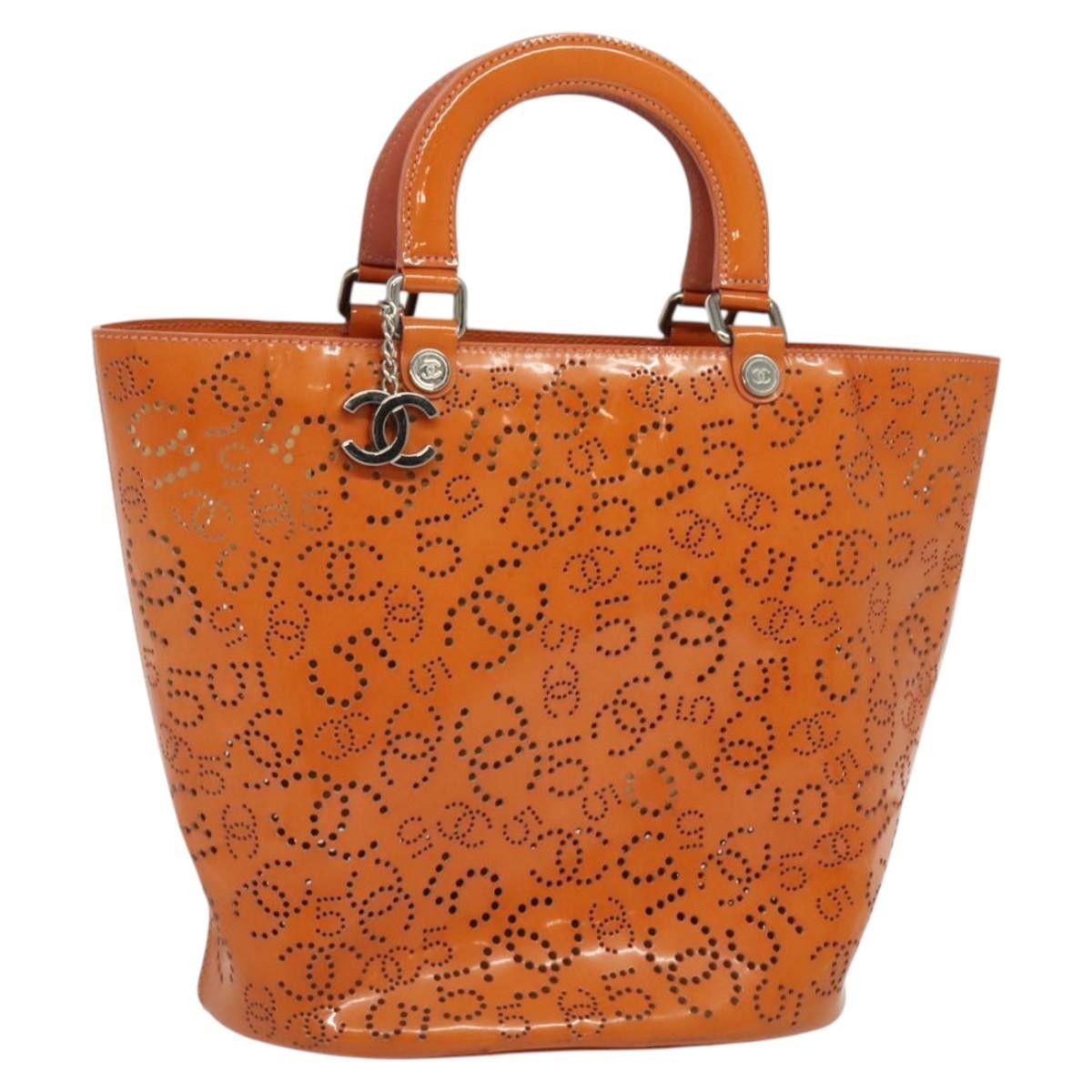 Chanel CC No.5 Shopping Tote Perforated Patent, ORANGE, PATENT_LEATHER, Handbag
