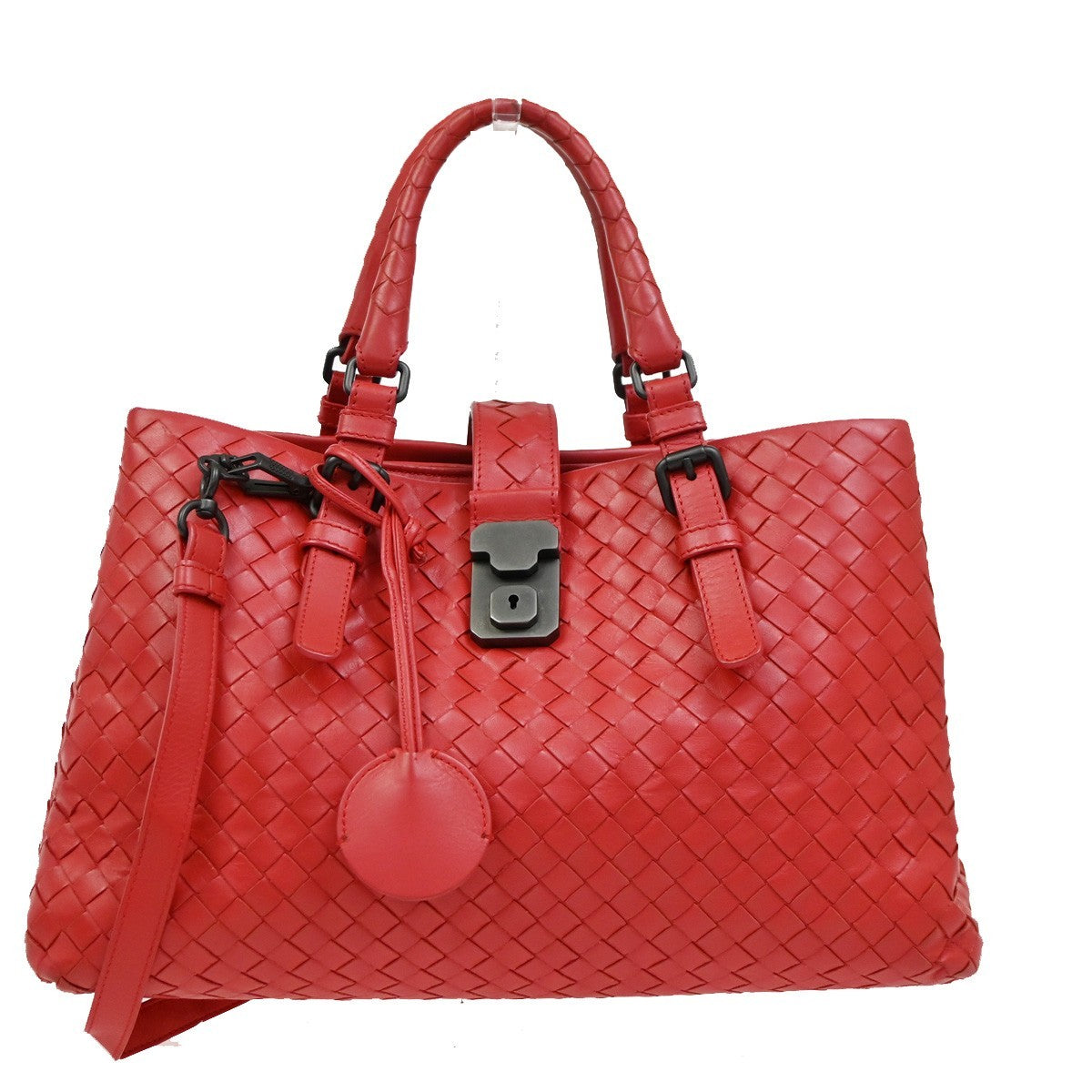 Bottega Veneta Roma Bag Intrecciato Nappa, RED, LEATHER, Handbag