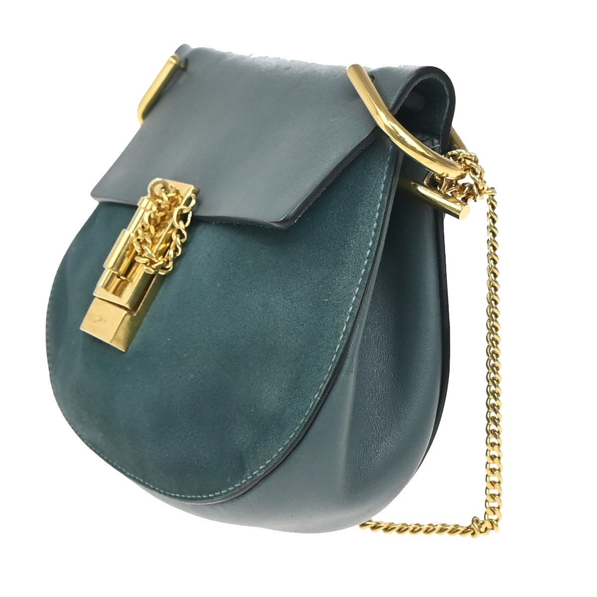Chloe Drew Crossbody Bag Leather and Suede, BLUE, SUEDE, Shoulder bag