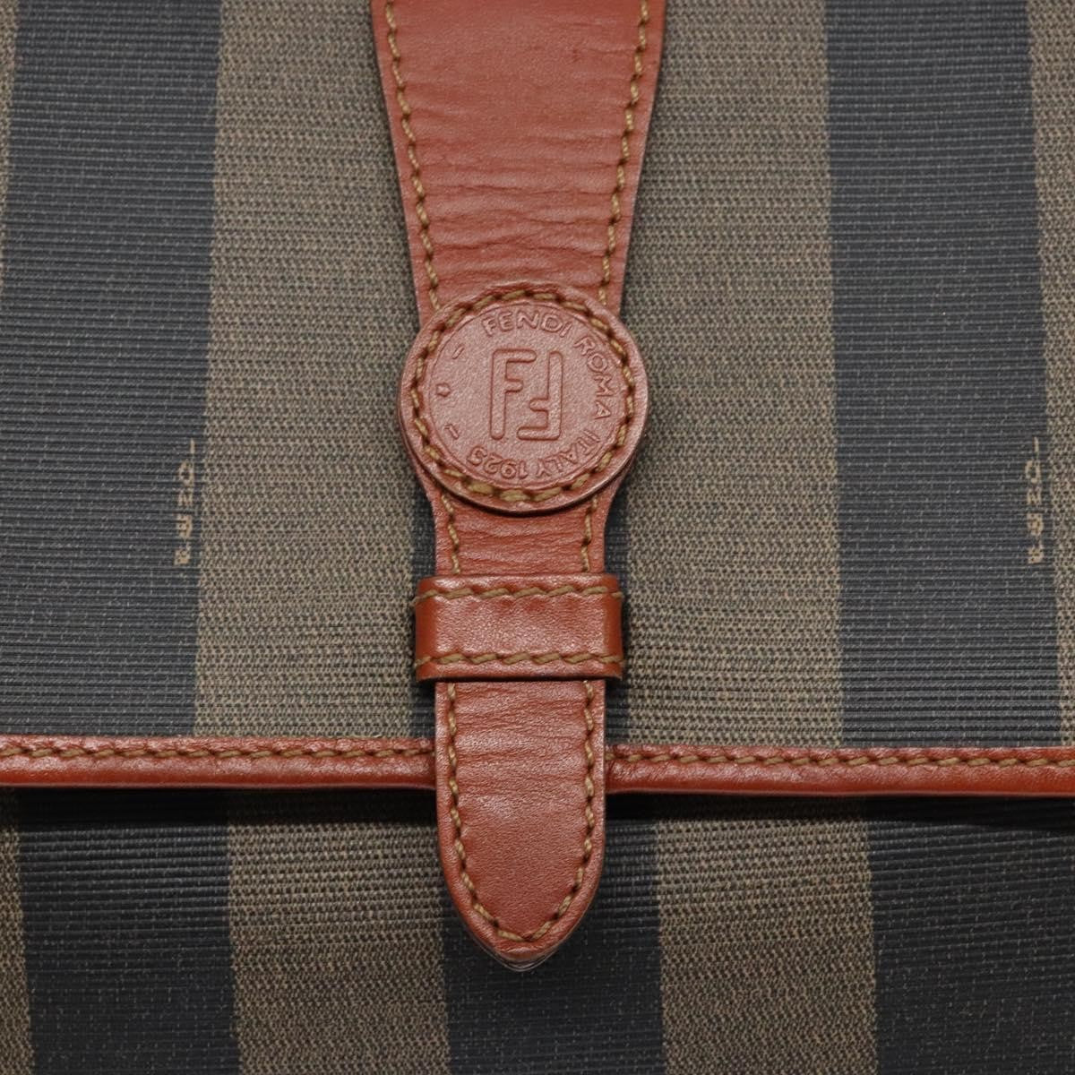 Fendi Vintage Pequin Flap Messenger Bag Coated Canvas, BROWN, CANVAS, Shoulder bag