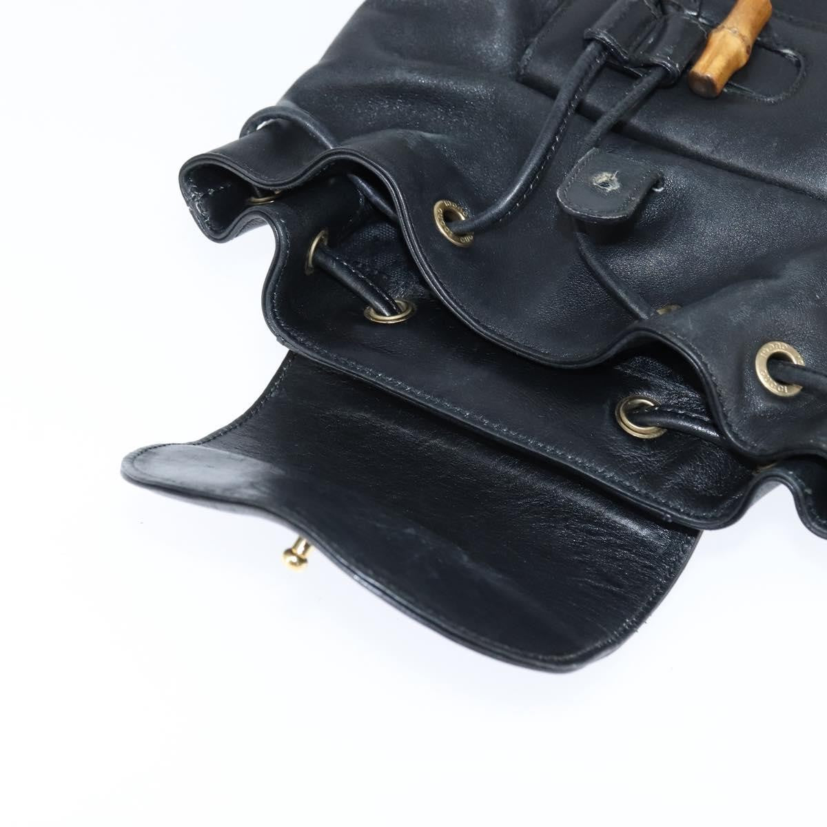 Gucci Vintage Bamboo Backpack Leather, BLACK, LEATHER, Backpack