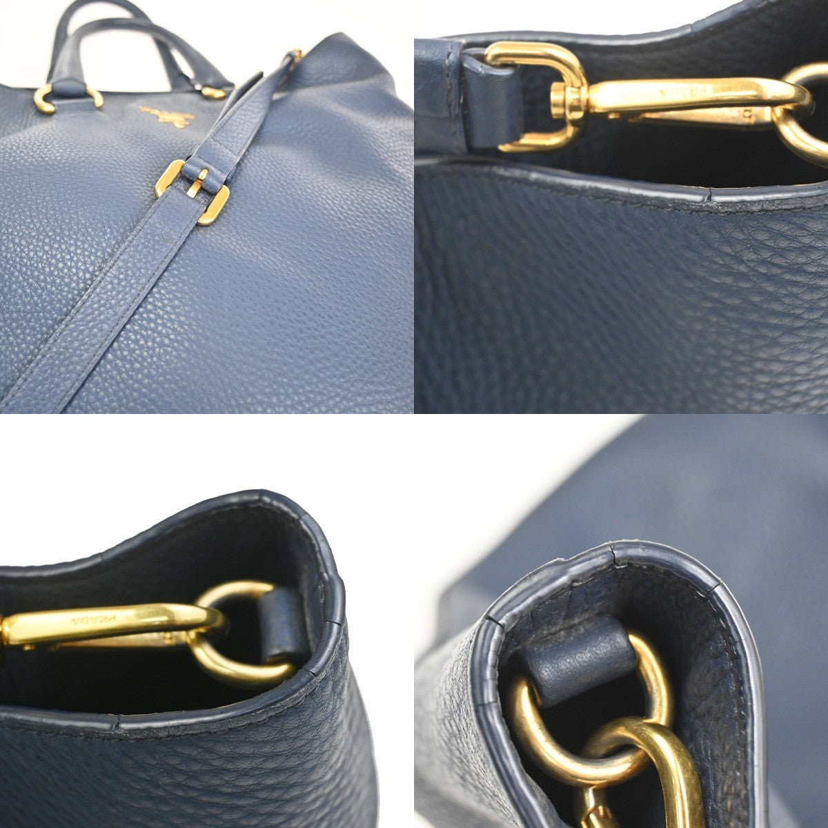 Prada Shopping Tote Vitello Daino, Navy, Leather, Tote Bag