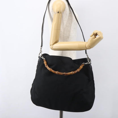 Gucci Vintage Bamboo Shoulder Bag Nylon, BLACK, NYLON, Tote bag