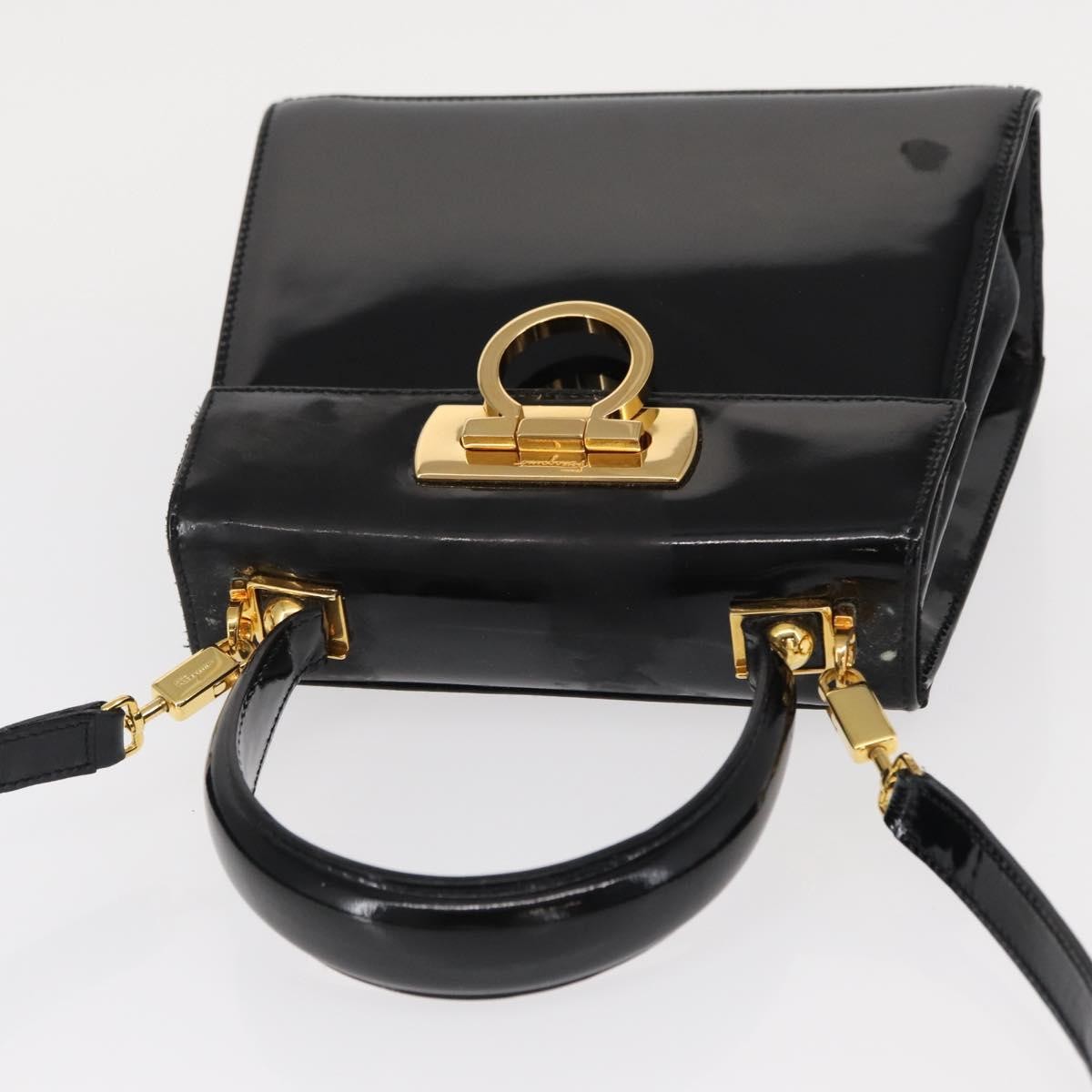 Salvatore Ferragamo Gancini handbag Patent leather, BLACK, PATENT_LEATHER, Handbag