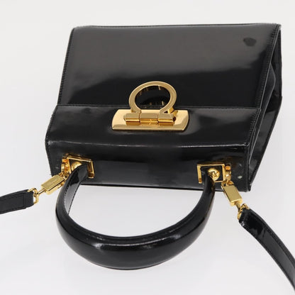 Salvatore Ferragamo Gancini handbag Patent leather, BLACK, PATENT_LEATHER, Handbag