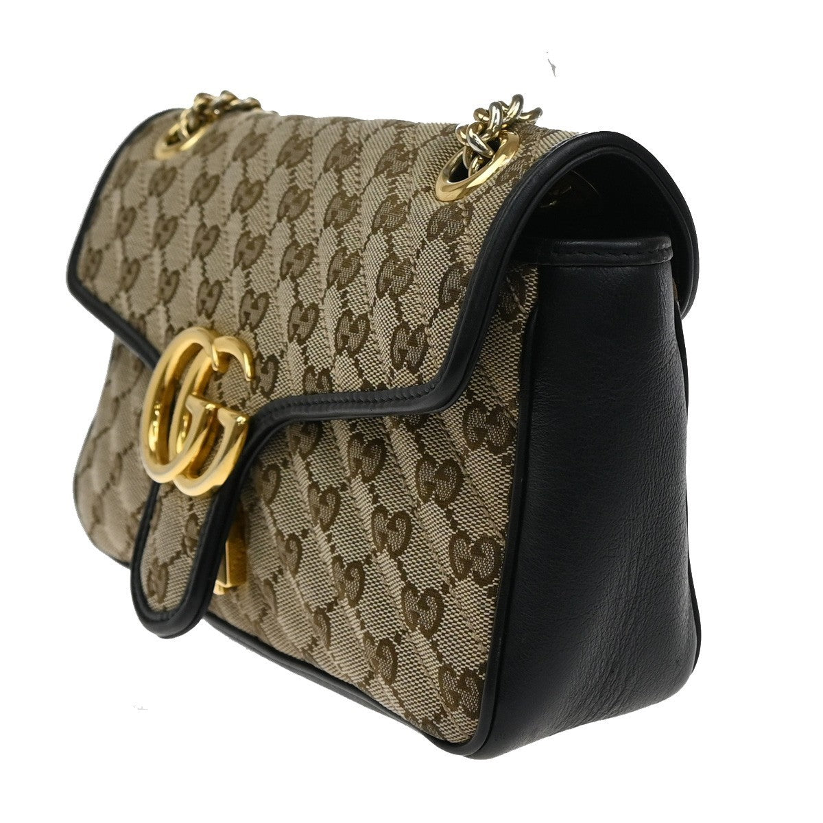 Gucci GG Marmont Flap Bag Diagonal Quilted GG Canvas with Leather, BROWN, CANVAS, Handbag