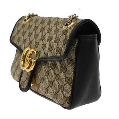 Gucci GG Marmont Flap Bag Diagonal Quilted GG Canvas with Leather, BROWN, CANVAS, Handbag
