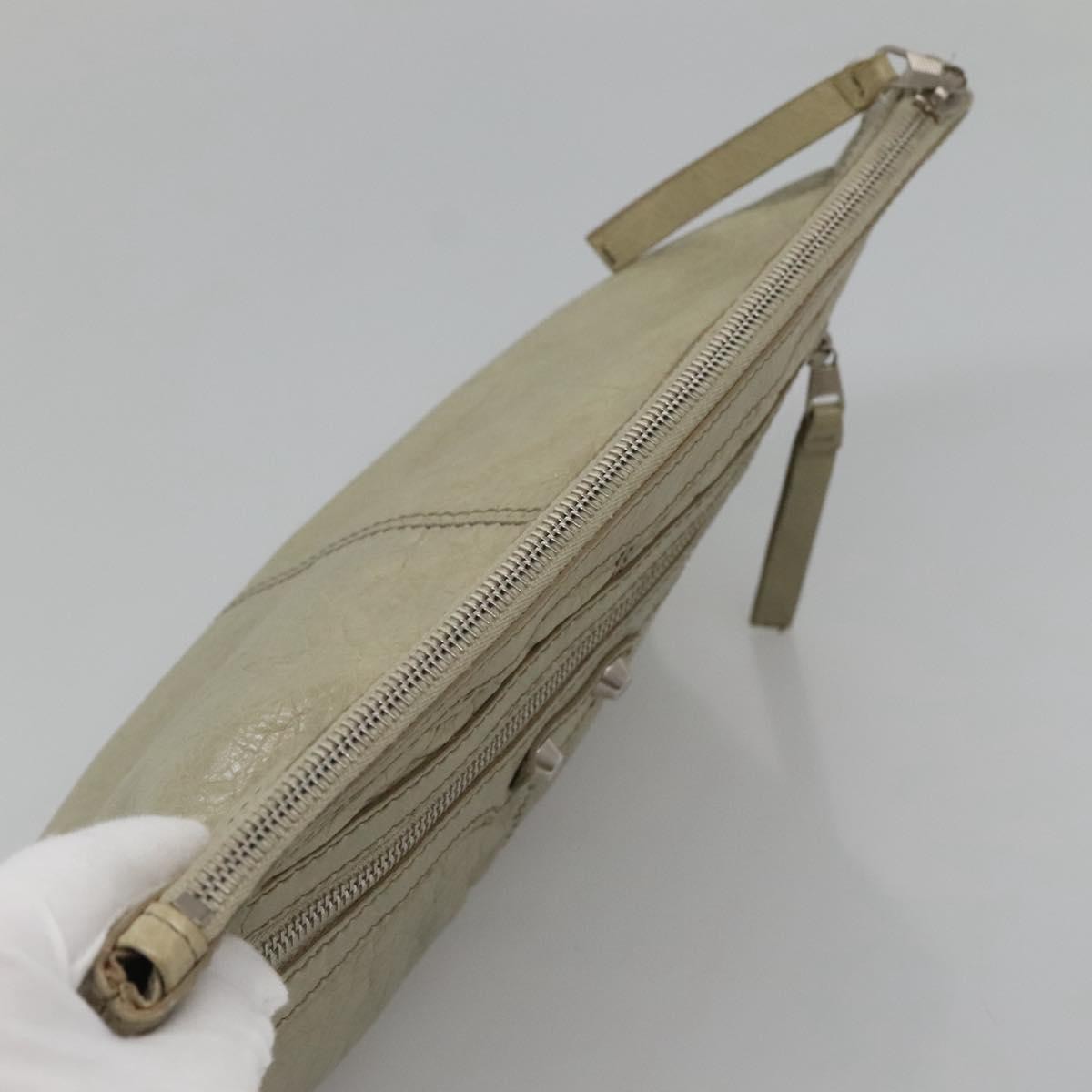 Balenciaga Classic City Clip Pouch Leather, BEIGE, LEATHER, Clutche & pouche