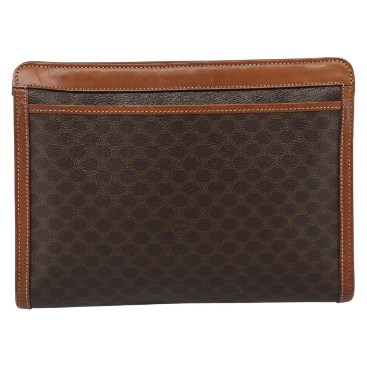 Celine Macadam Pochette Canvas, Brown, Canvas, Clutch