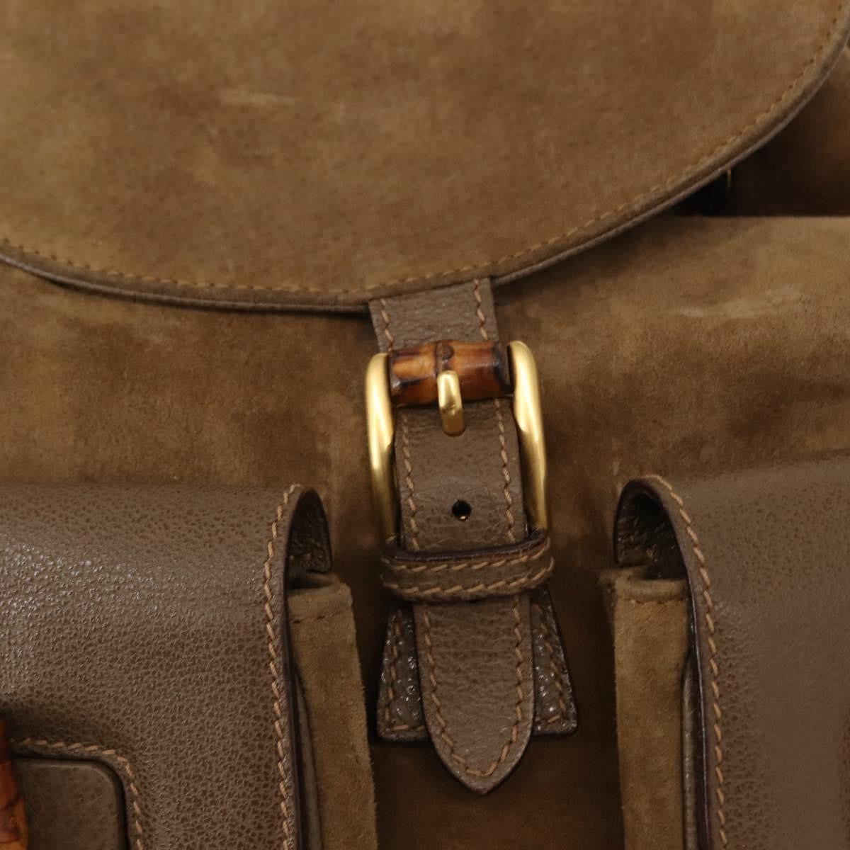 Gucci Vintage Bamboo Backpack Suede, BROWN, SUEDE, Backpack