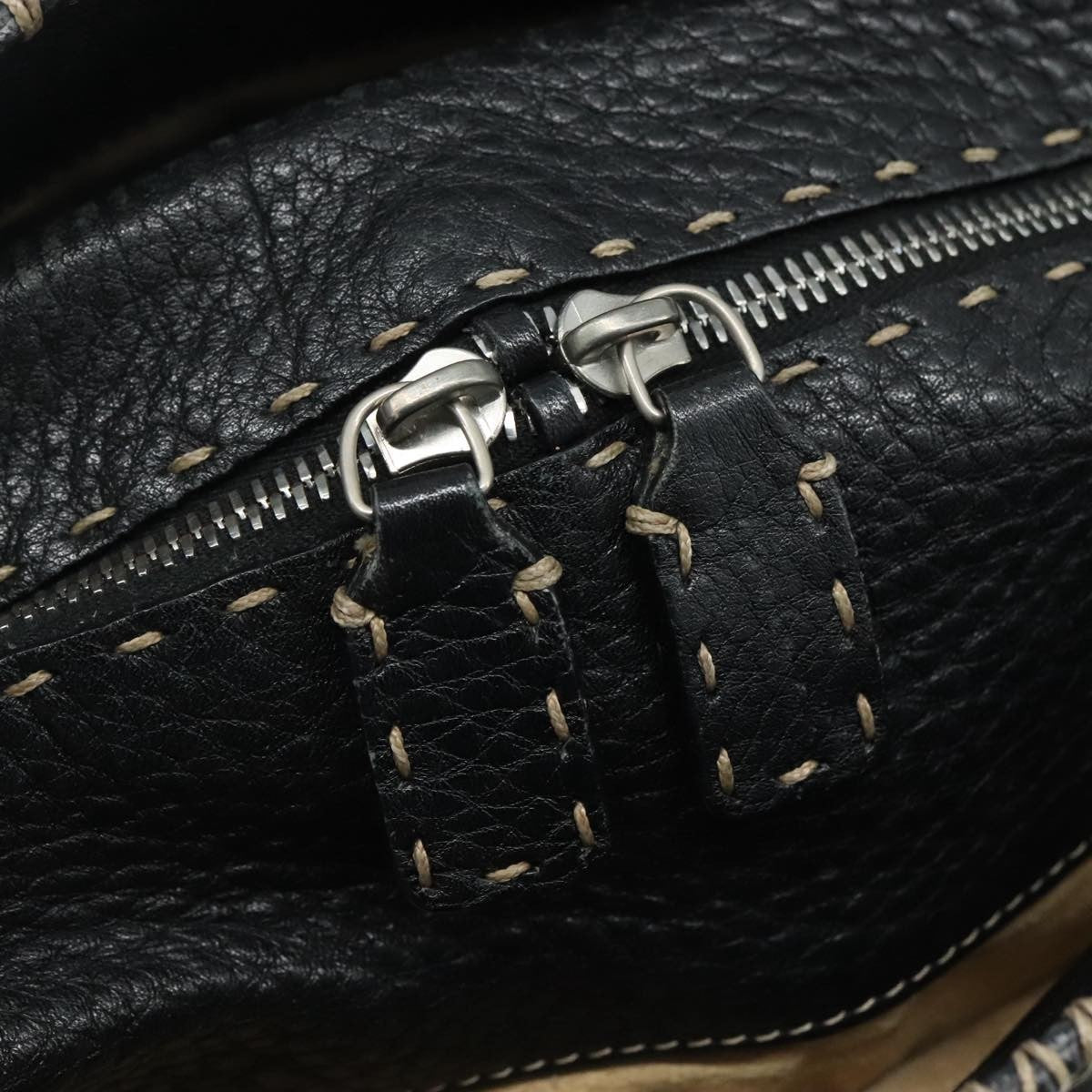 Fendi Selleria Handle Bag Embossed Leather, BLACK, LEATHER, Handbag