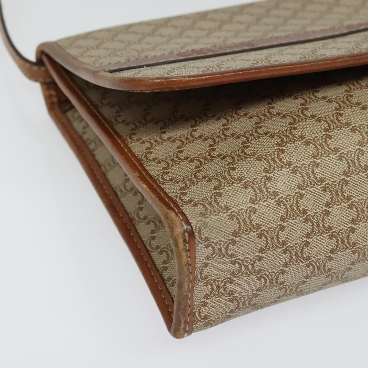 Celine Vintage Macadam Shoulder Bag Canvas and Leather, BEIGE, CANVAS, Shoulder bag