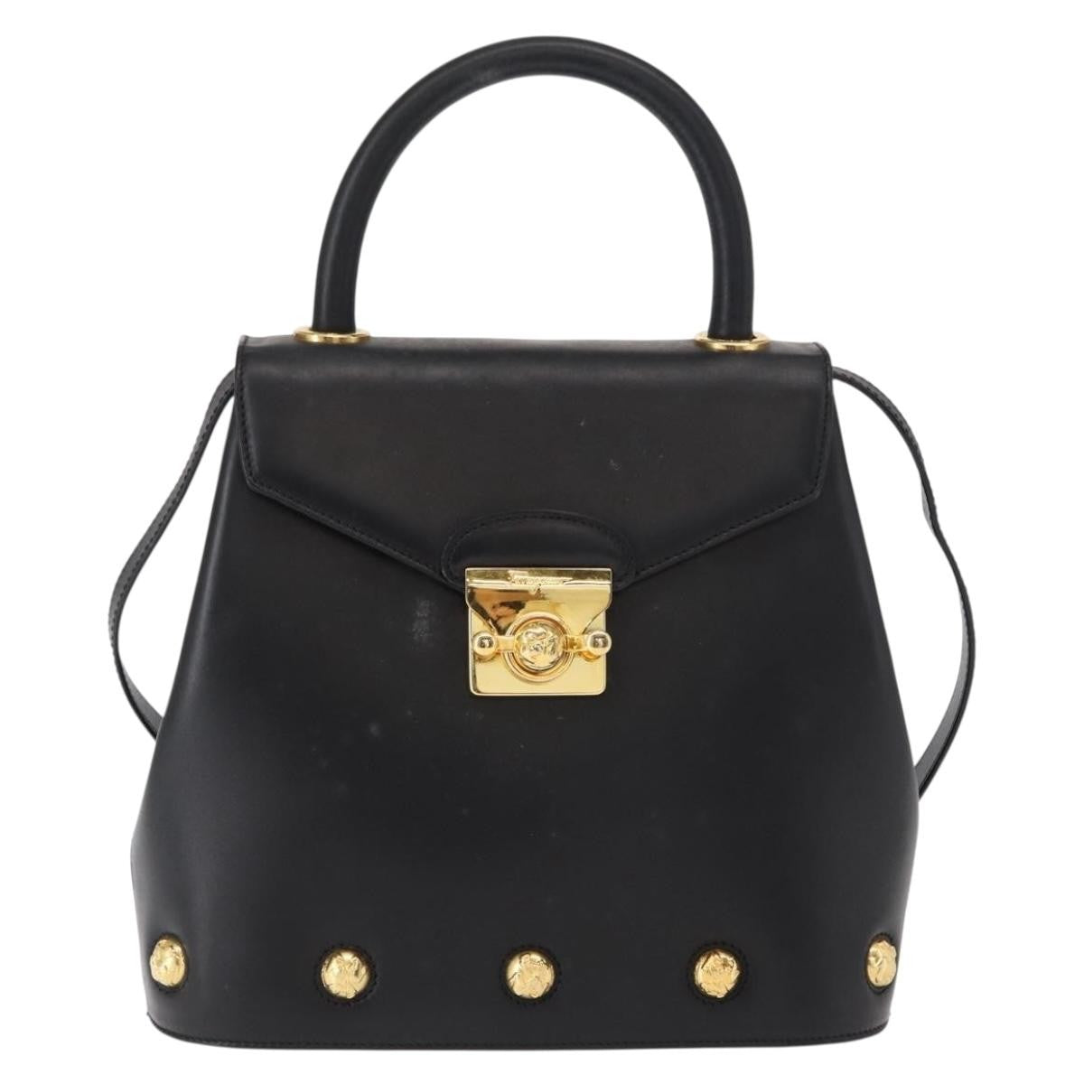 Salvatore Ferragamo Vintage Handbag Leather, BLACK, LEATHER, Handbag