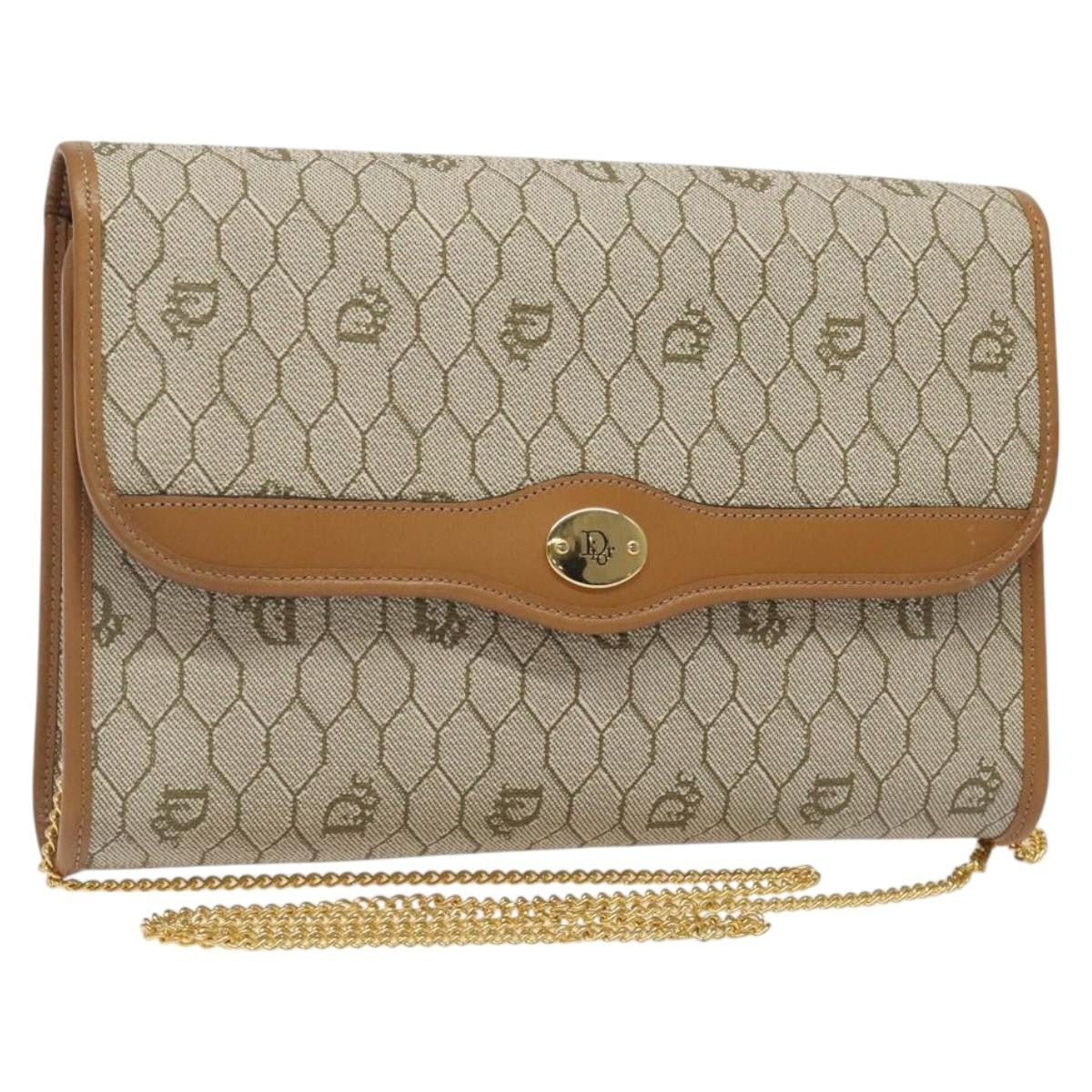 Christian Dior Vintage Honeycomb Flap Crossbody Bag Coated Canvas, BEIGE, CANVAS, Crossbody bag