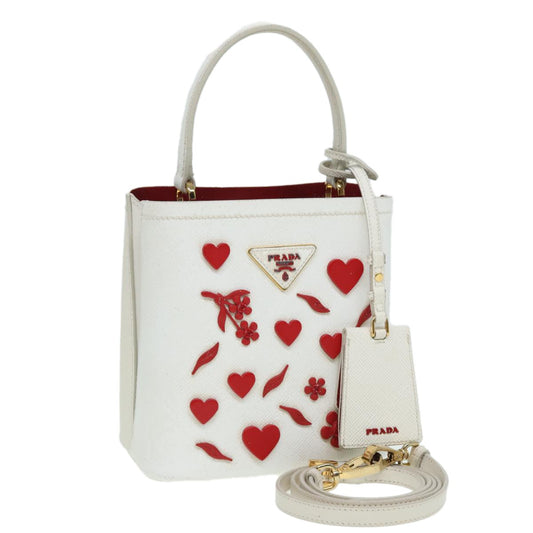 Prada Panier Bucket Bag Embellished Saffiano Leather, WHITE, LEATHER, Handbag