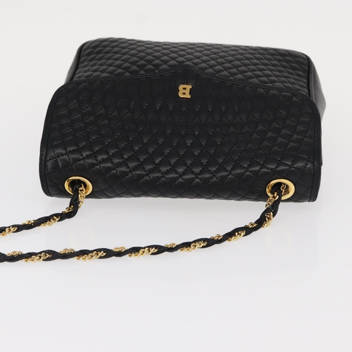 Bally Vintage Chain Shoulder Bag Quilted Leather, BLACK, LEATHER, Shoulder bag