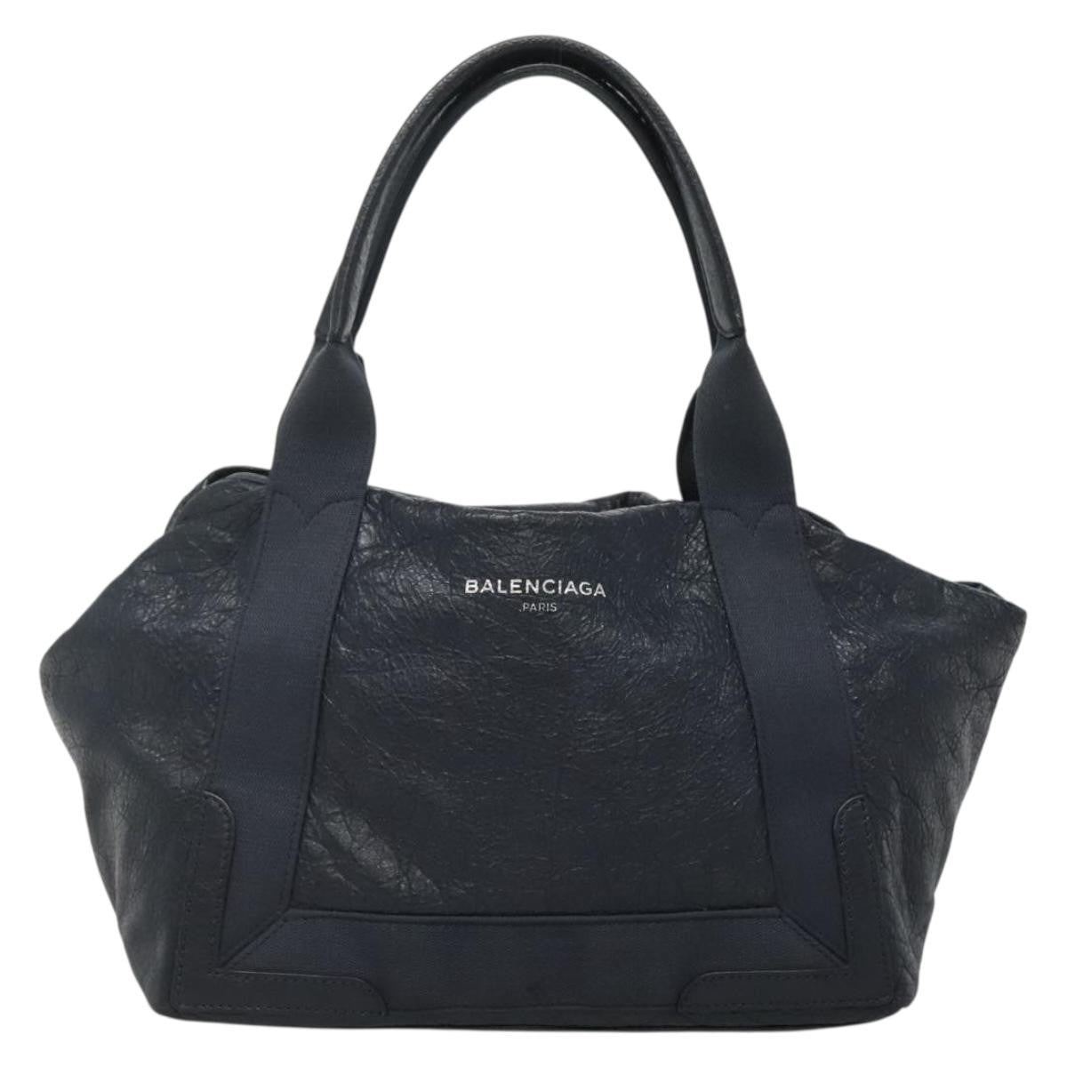 Balenciaga Navy Cabas Leather, BLACK, LEATHER, Tote bag