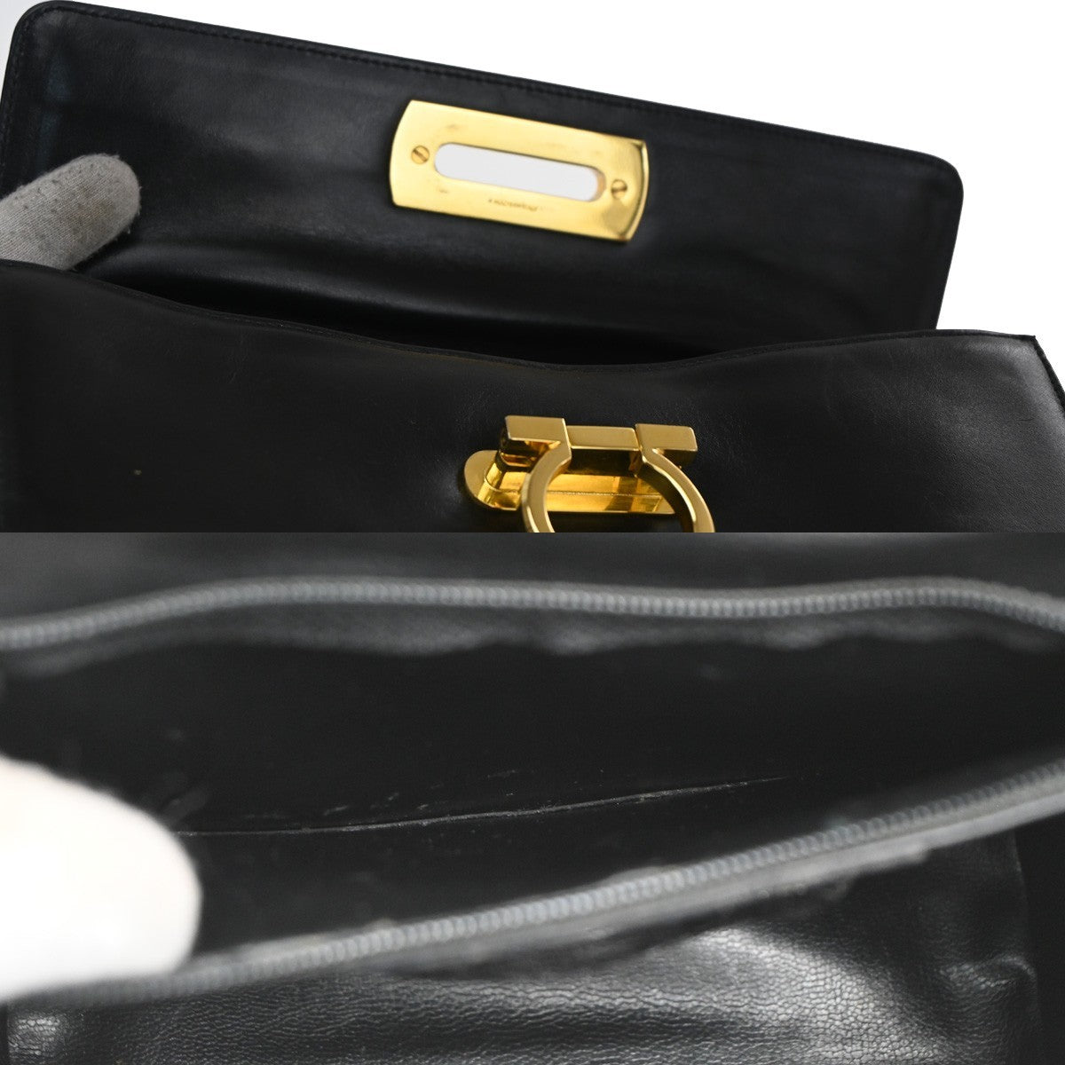 Salvatore Ferragamo Gancini Shoulder Bag Leather, BLACK, LEATHER, Shoulder bag