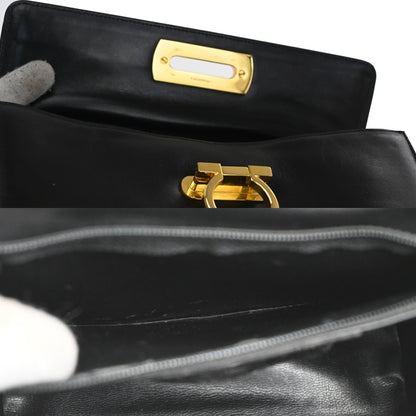 Salvatore Ferragamo Gancini Shoulder Bag Leather, BLACK, LEATHER, Shoulder bag
