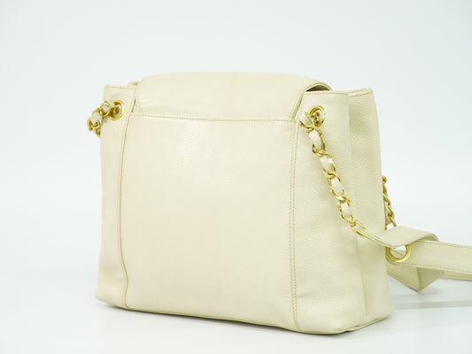 Chanel Vintage Shoulder Bag Leather, ECRU, LEATHER, Shoulder bag