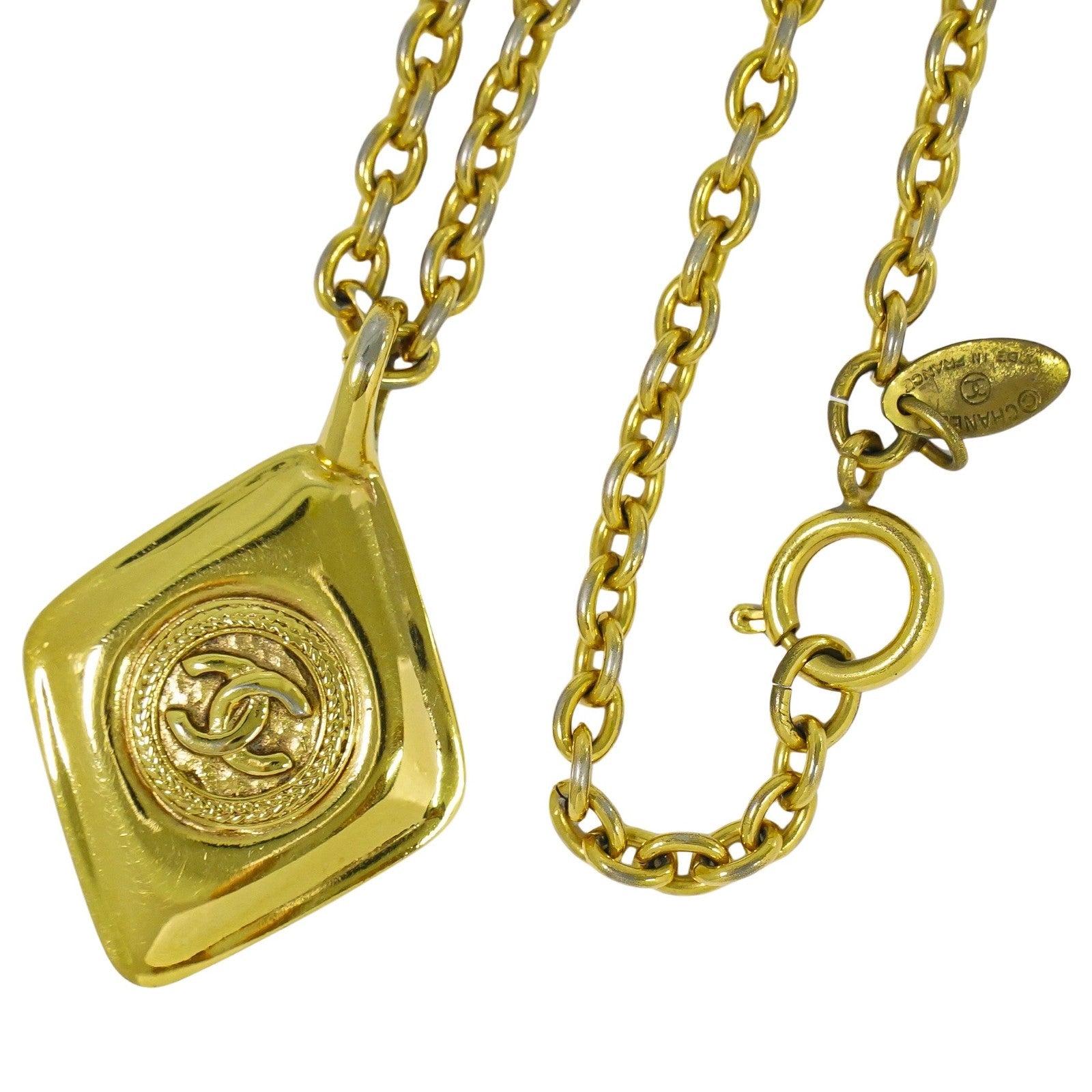 Chanel Vintage CC Pendent Necklace Plated Metal, GOLD, GOLD_PLATED, Necklace