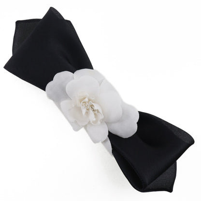 Chanel Camellia Ribbon Headband Silk, BLACK, SATIN, Head accessory