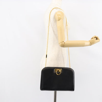 Salvatore Ferragamo Vintage Gancini Chain Shoulder Bag Leather, BLACK, LEATHER, Shoulder bag