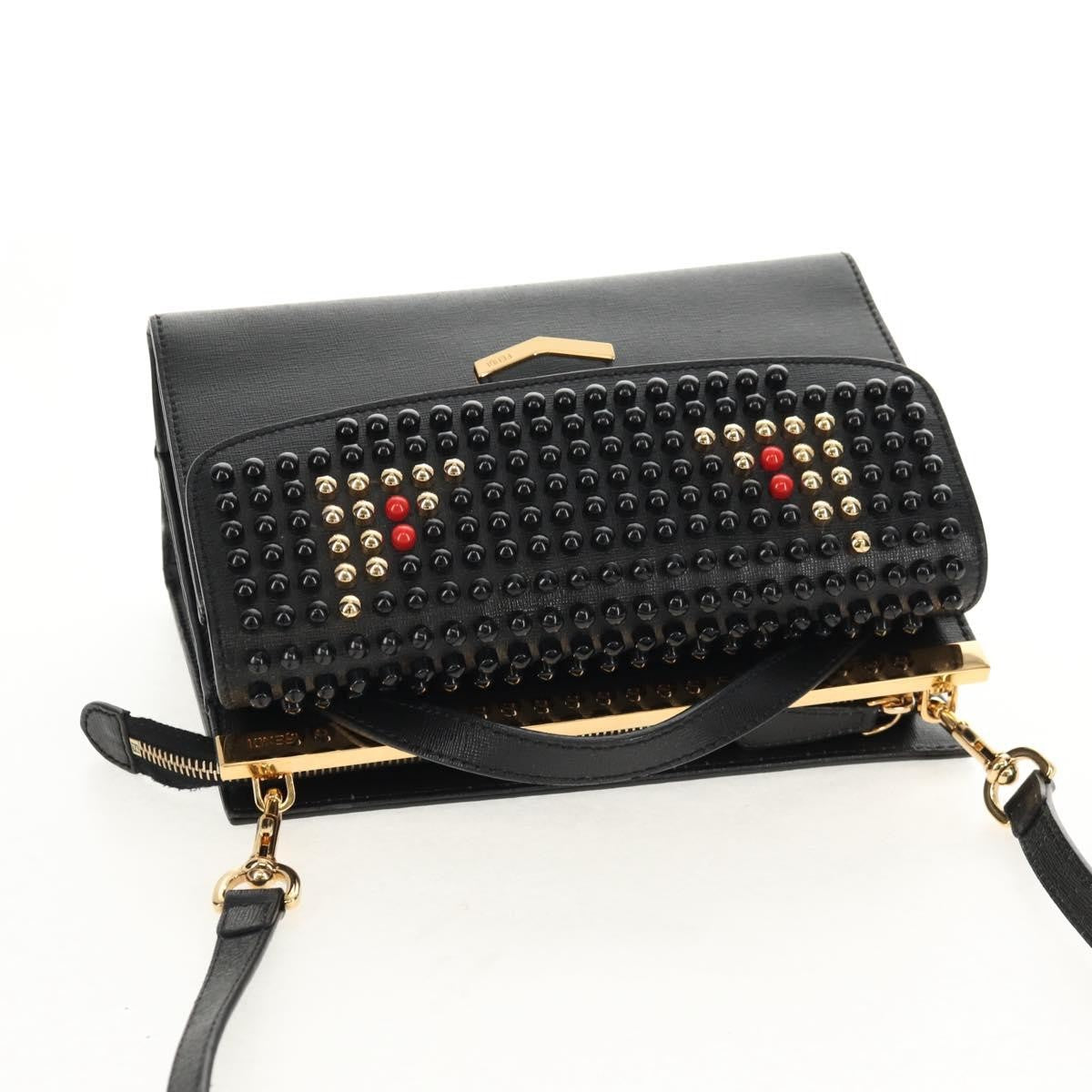 Fendi Demi Jour Monster Satchel Studded Leather, BLACK, LEATHER, Handbag