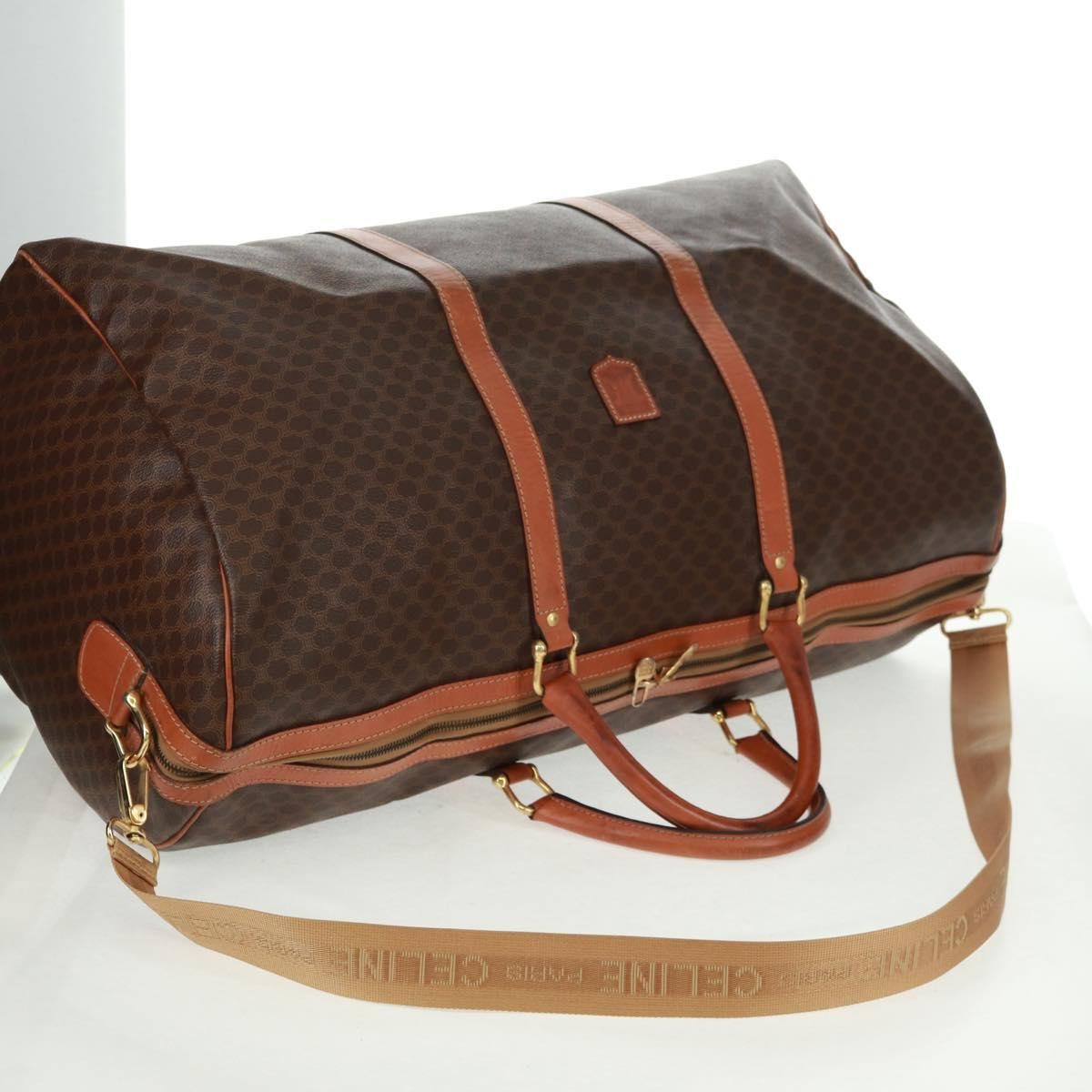 Celine Vintage Macadam Boston bag Canvas and Leather, BROWN, CANVAS, Travel bag