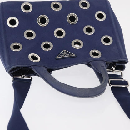 Prada Canapa Convertible Tote Grommet Embellished Canvas, BLUE, CANVAS, Tote bag