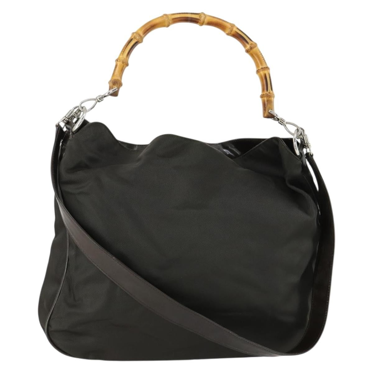 Gucci Vintage Bamboo Handle Bag Nylon, BROWN, NYLON, Handbag