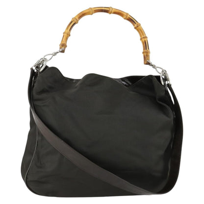 Gucci Vintage Bamboo Handle Bag Nylon, BROWN, NYLON, Handbag