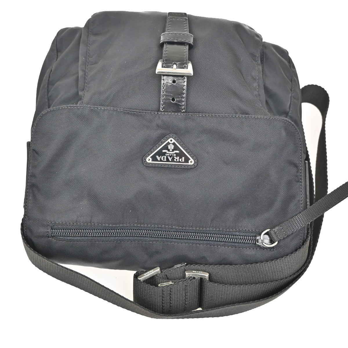 Prada Buckle Messenger Bag Tessuto, BLACK, NYLON, Shoulder bag