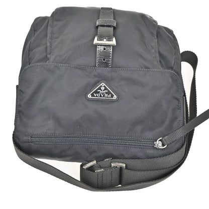 Prada Buckle Messenger Bag Tessuto, BLACK, NYLON, Shoulder bag