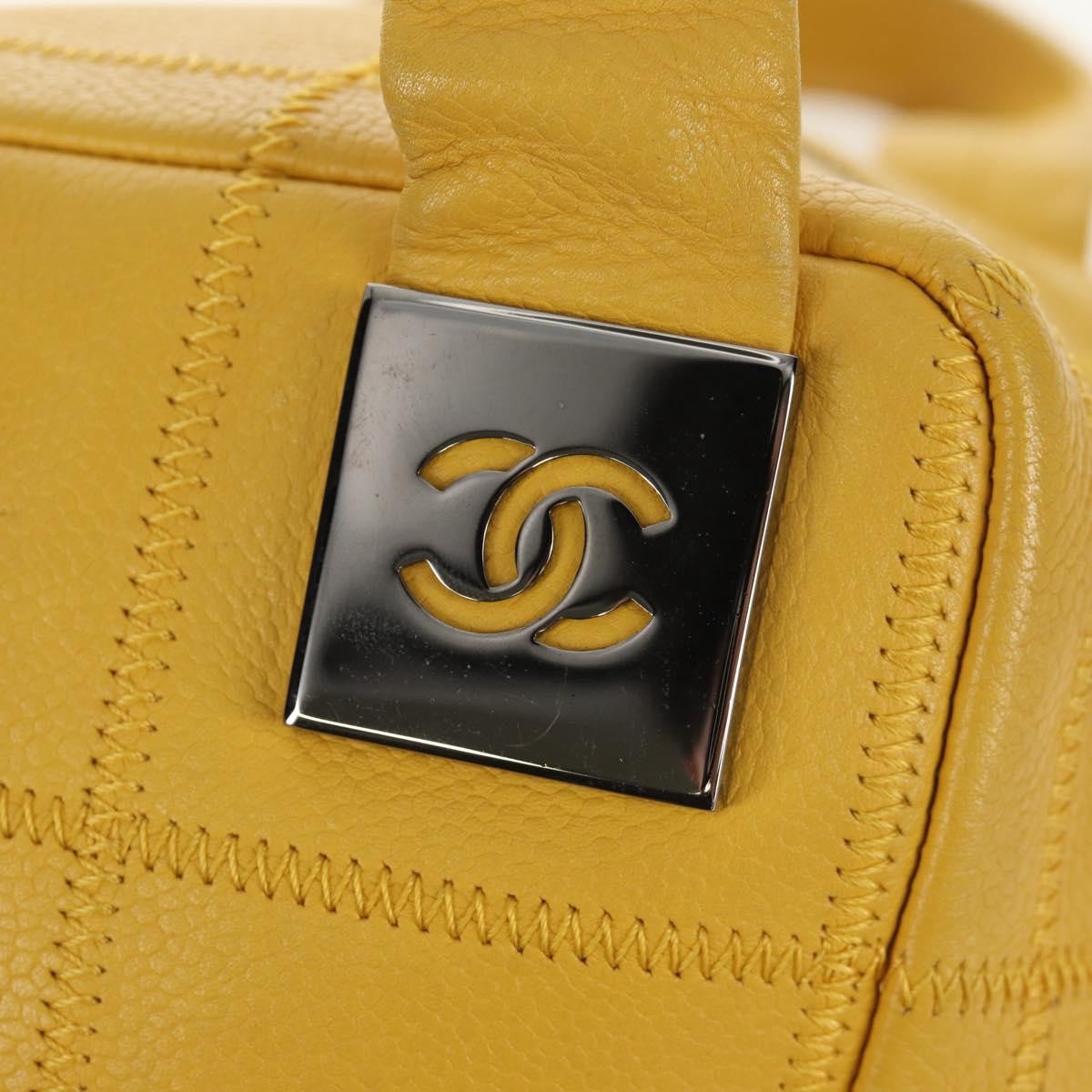 Chanel Square Stitch Bowler Bag Quilted Caviar, YELLOW, LEATHER, Handbag