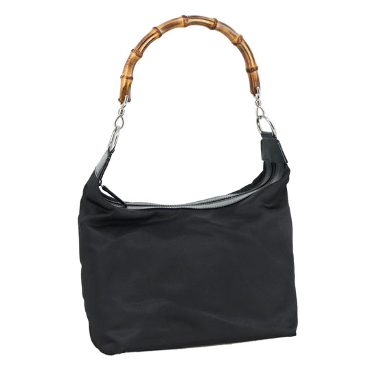 Gucci Vintage Bamboo Handle Bag Nylon, Black, Nylon, Handbag